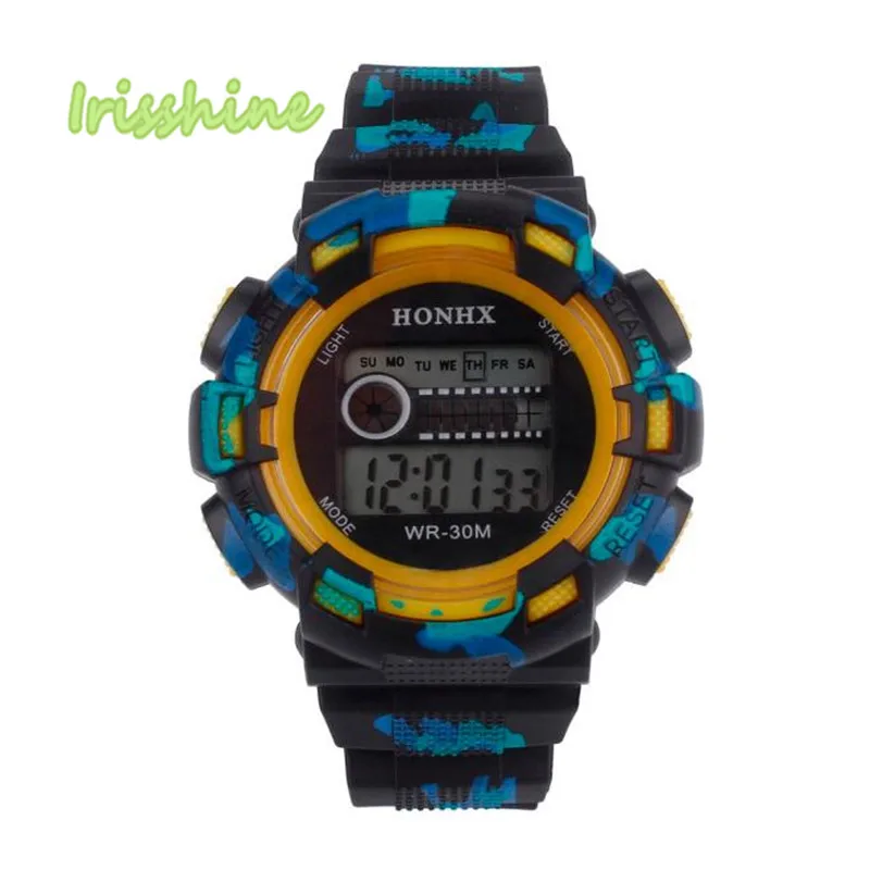 Irisshine i0572 модные детские часы для мальчиков водонепроницаемый светодиодный цифровой Дата Военные Спортивные Резиновые Кварцевые часы будильник мужские часы подарок - Цвет: Цвет: желтый