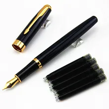 BAOER 388 черная деловая металлическая перьевая ручка средней длины с золотым наконечником, зажим для стрел, школьные принадлежности