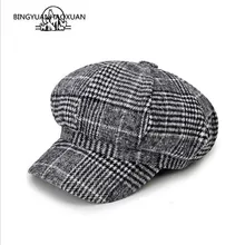 Женская кепка газетчика, Женская осенне-зимняя мода, восьмиугольные шляпы для мужчин, вязаные клетчатые винтажные Остроконечные шапки, женские береты унисекс