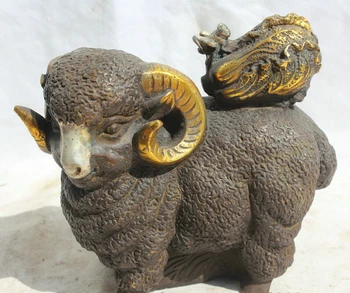 

fast shipping USPS to USA S2043 8" Chinese Bronze Gild Fengshui Zodiac Year Sheep Goat cabbage Statue sculpture