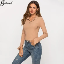 Eitiral новые весенние женские топы футболки с длинными рукавами на пуговицах, со стоячим воротником повседневные тонкие трикотажные безрукавки хаки эластичные футболки