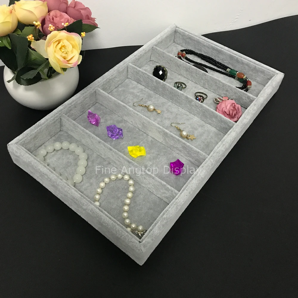 Portable Velvet Jewelry Ring Drop Earring Fashion Cufflinks Bracelet Organizer Stackable Necklace Tray Sunglasses Storage Holder gray velvet jewelry display tray stackable necklace organizer display for showcase display bracelet ring jewelry empty plate