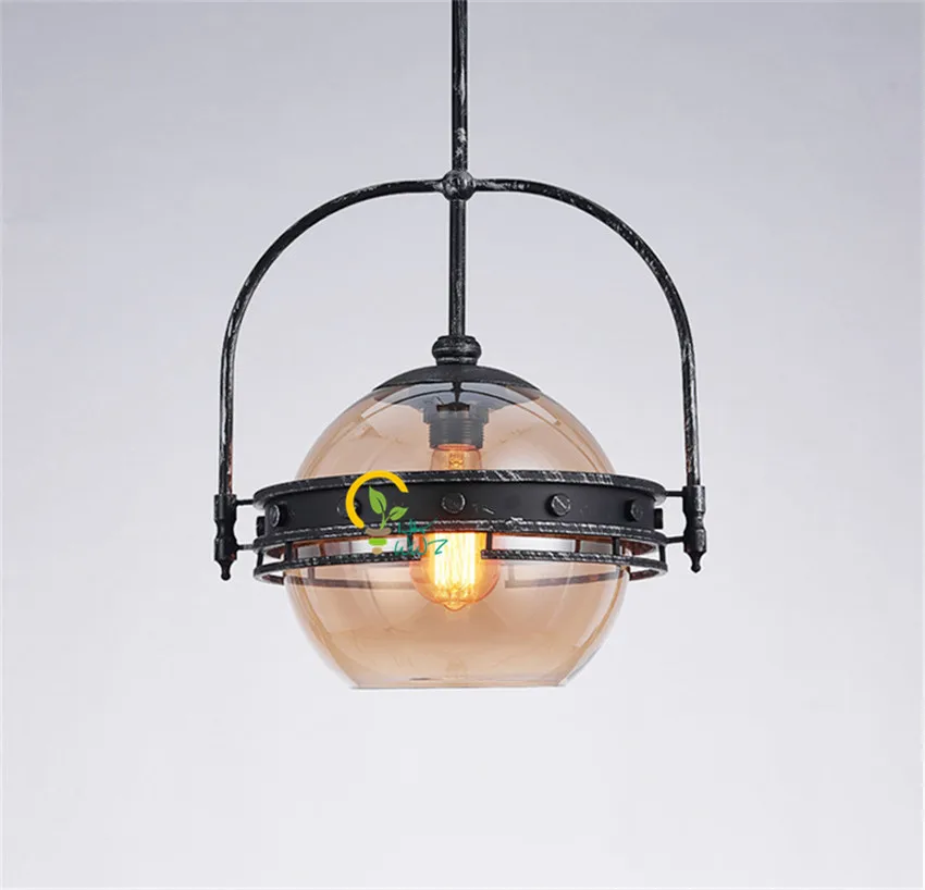 Лофт стиль промышленный стиль, ретро Pedant огни для ресторана кафе старинные подвесные светильники из кованого железа стеклянные подвесные