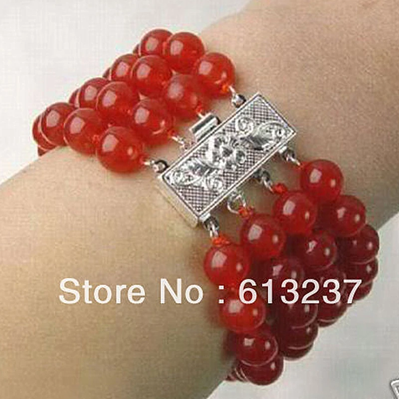 

Natural red chalcedony jades stone 4 Rows 8mm Round loose Beads Bracelet for Woman elegant bangle jewelry 7.5inch MY4577