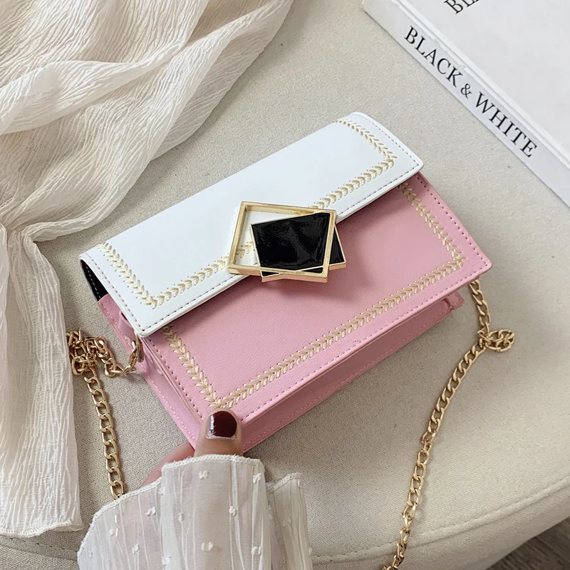

New Brand 4 Colors Women PU Leather Bags Fashion Designer Summer Small Bags Shoulder Chain Belt Party Bag