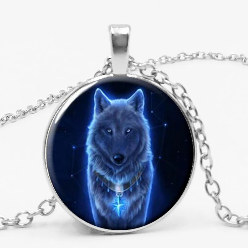 Gothic Custom Necklace Gothic Nymph Nordic Wiccan Murano Glass Wolf Cabochon Dark Necklace Glass Pendant Collares Kids Jewelry