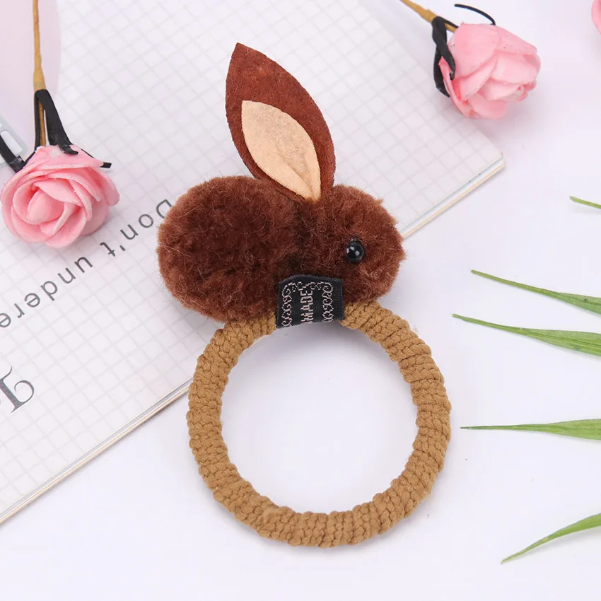 Милое кроличье меховое кольцо для волос, Женская веревка для галстука, Корейская версия головных уборов, Резиновая лента для волос, Детские аксессуары для волос - Цвет: Кофе