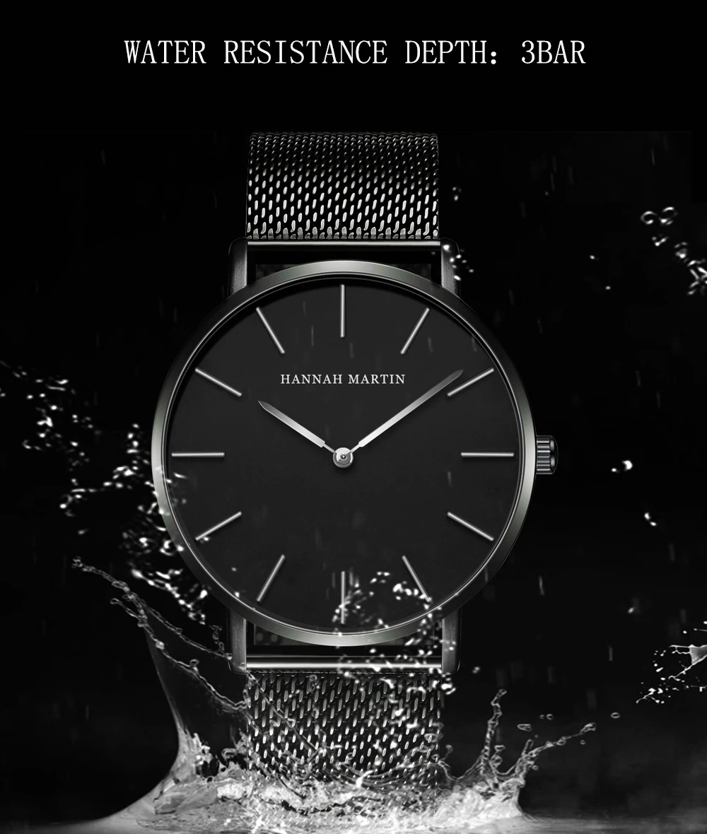 Дропшиппинг Relogio Masculino водонепроницаемые японские кварцевые мужские часы t из нержавеющей стали с сетчатым ремешком Модные мужские черные часы для мужчин