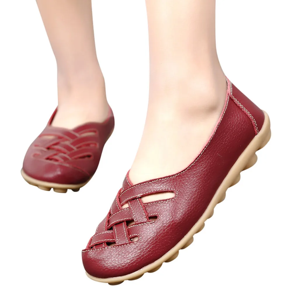 

SAGACE Casual Outside Shoes Female Wedge Leather Single Shoes Peas Shoes Shoes Low Heel Height Shallow Fashion Element Hot 2019