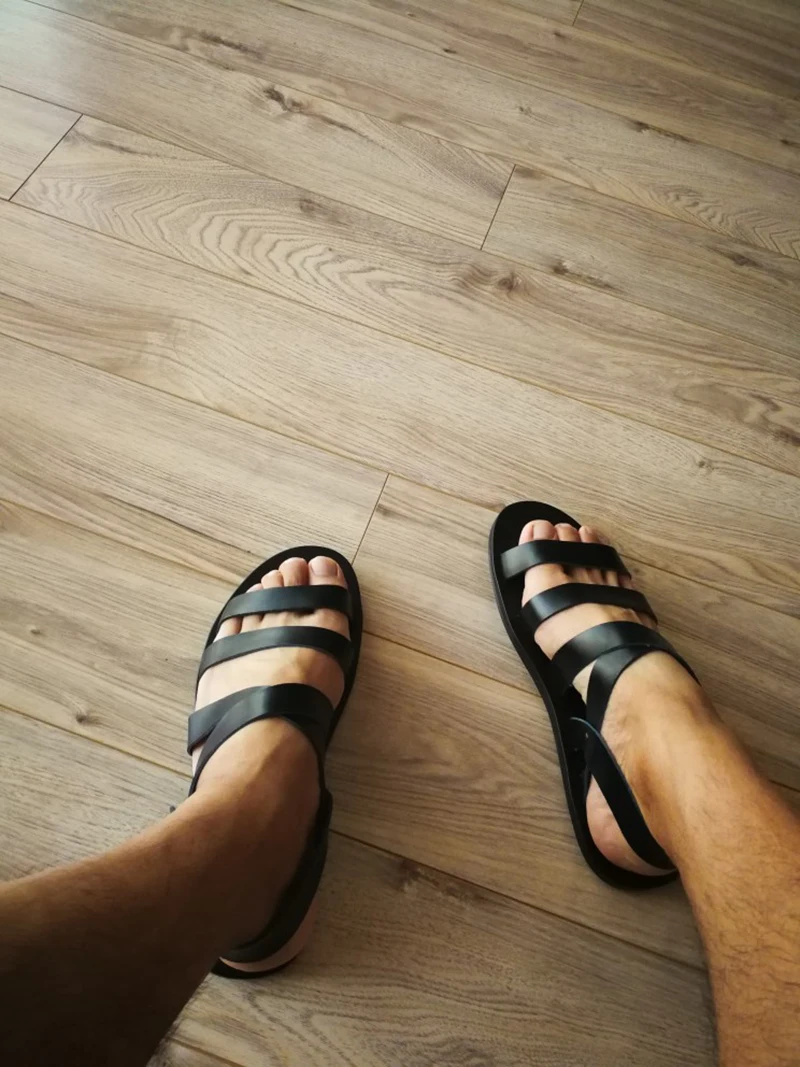 Native roman/размер 45, кожаные шлепанцы, черные, 46, обувь на ремешке, большие размеры, высокое качество, шлепанцы на липучке, мужские летние сандалии-гладиаторы