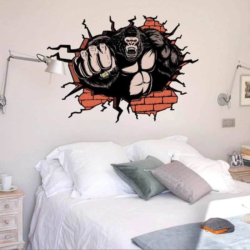 2018 New Creative  3D Wall Broken Orangutan Background Wall Decoration Non-toxic Removable Wall Sticker C0331#30                03