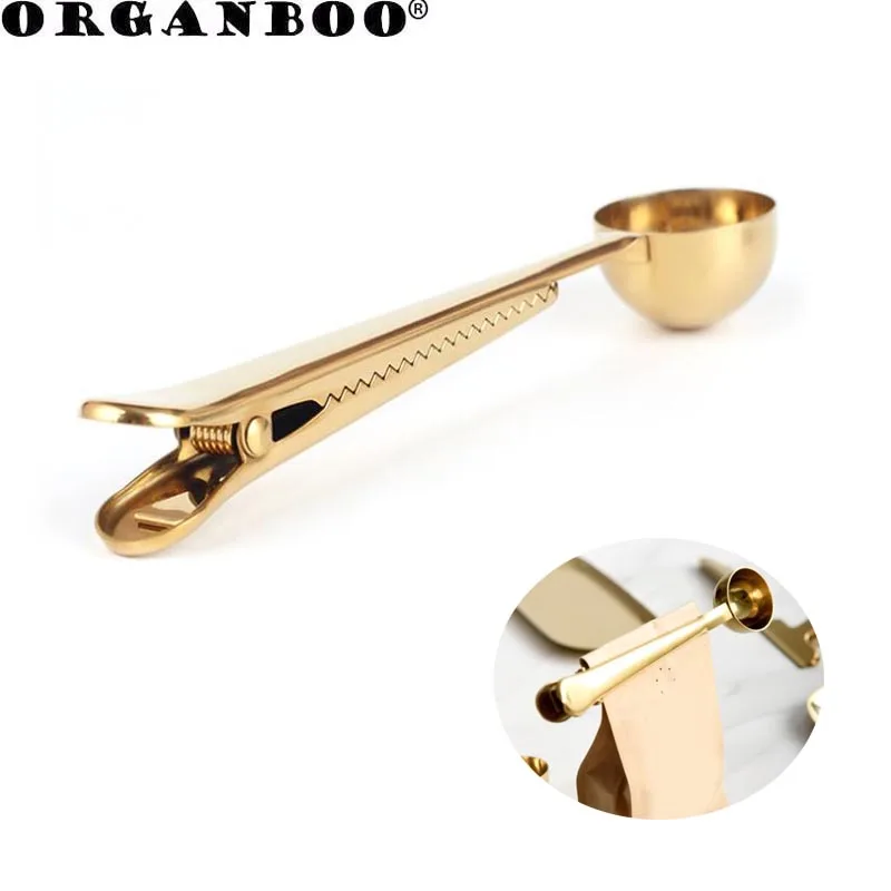 

1PC Kitchen Tools Stainless Steel Coffee Measuring Scoop With Bag Clip Sealing Tea Measuring Spoon Scoop Durable