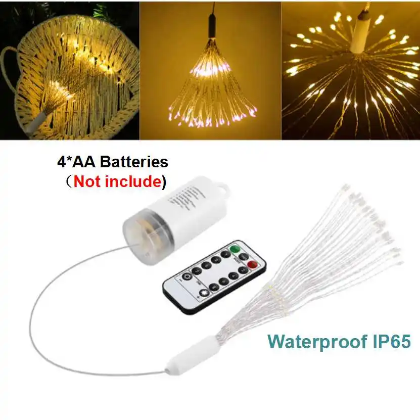 DIY Fireworks LED Fairy String Light Foldable Battery Powered Firework Garland Light for Outdoor Christmas Decoration