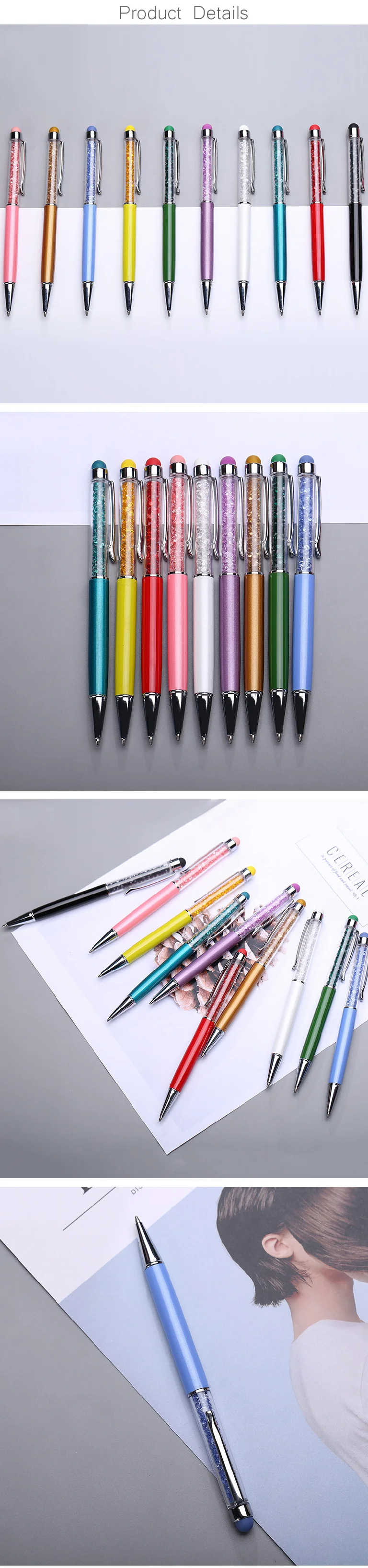 Модный металлический, Кристальный круглый сенсорный экран планшет телефон шариковые ручки многоцветный вращающийся Шариковая ручка для школы офисные принадлежности
