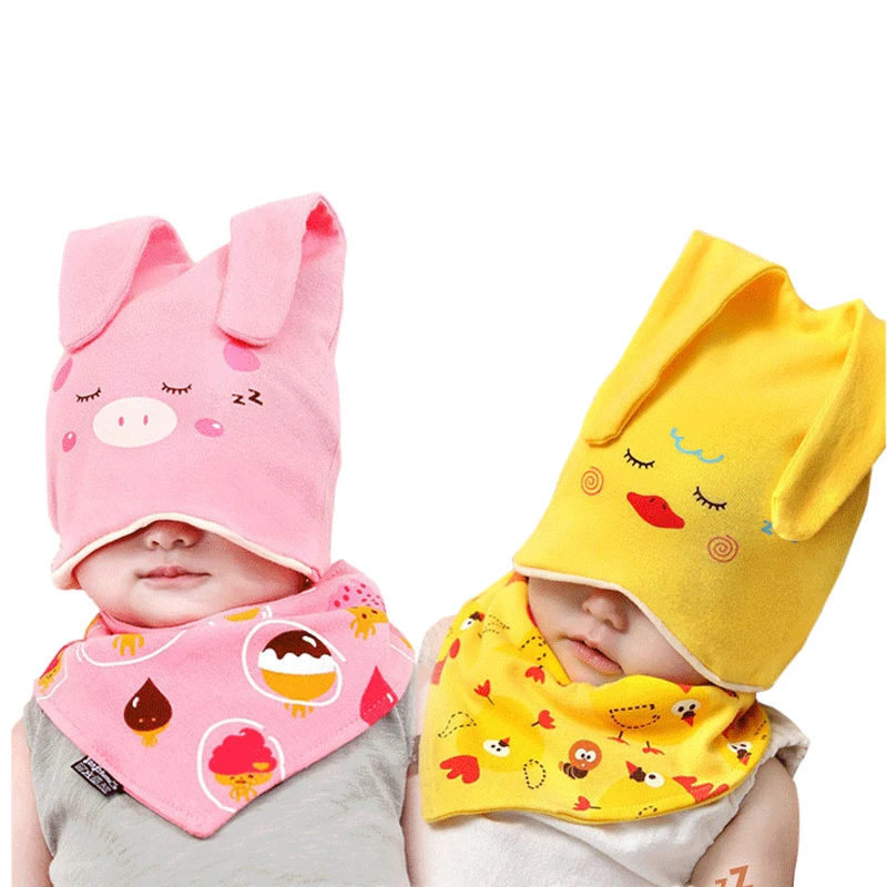 Mother Nest Style Baby Bibs and Baby Caps Sets Fashion Cotton One Size Unisex Bandana Bibs Burp Cloths For Children Self Feeding (19)