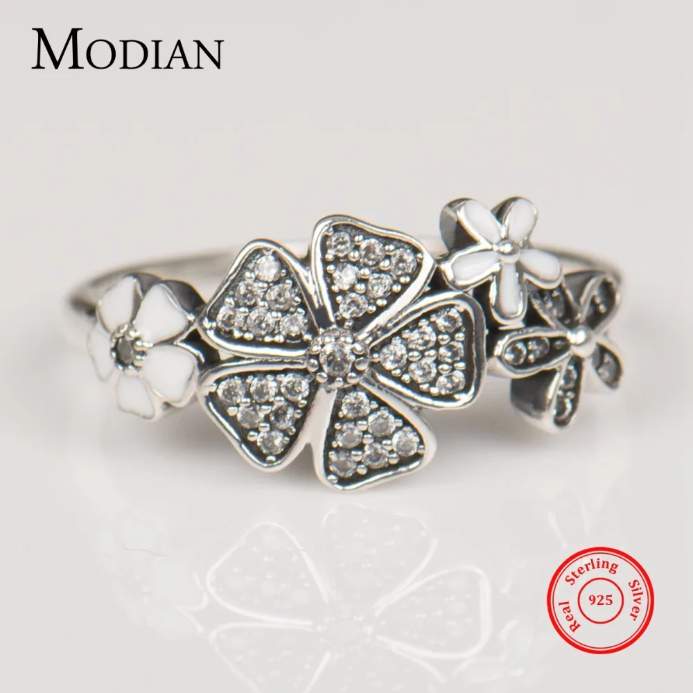 Modian Solid 925 sterling Silver Flower Ring Fashion Daisy Cherry Finger Silver Rings Engagement Wedding Jewelry