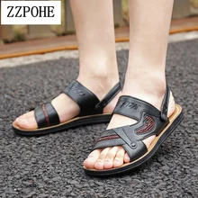 Zzpohe мужские сандалии натуральная Разделение кожа Для мужчин пляжные сандалии Повседневное Сланцы Для мужчин плоский ходьбы Шлёпанцы для женщин летние Обувь плюс Размеры