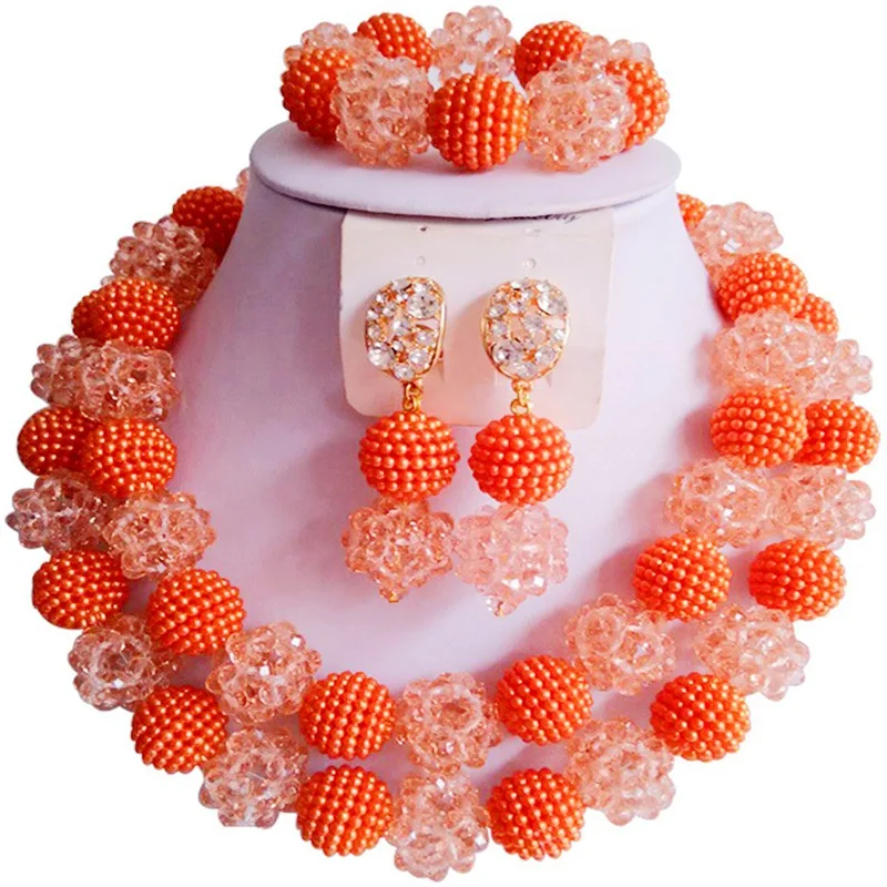 

Handmade Orange Champagne Gold Engagement Crystal African Bridal Jewelrly Sets 2C-ZZSJ-40