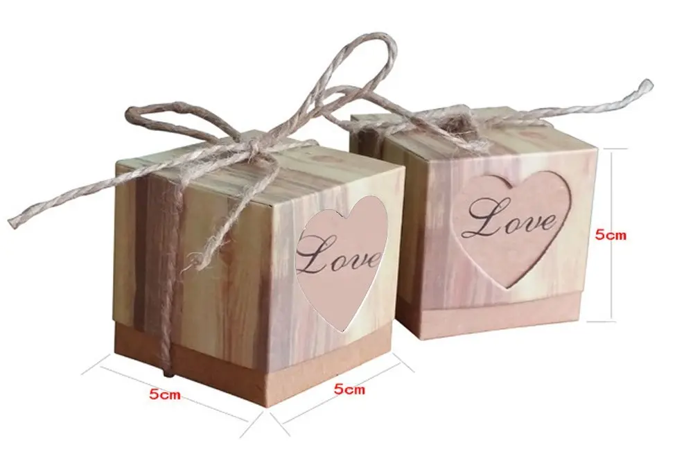METABLE 50 pcs Romantic Heart Vintage Kraft Candy Box with Burlap Twine Chic for Wedding Decoration