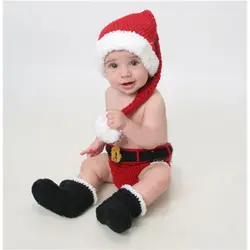 Рождественский костюм для новорожденных шапки Вязание костюм реквизит для фотосессии капот Enfant зимние шапки маленьких Рождественская