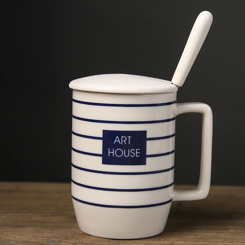 Classic stripe Large capacity milk cup Couple present Coffee cup (2)
