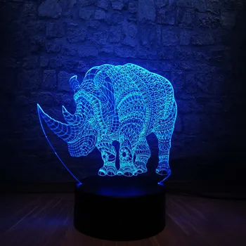 

3D Animal Rhinoceros Night Light LED Illusion Lamp USB 7 Colors Change Colorful Gradient Visual Lighting Decor Kids Gifts Child