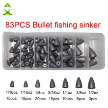 83 шт. свинцовый рыболовный грузик для пластикового червя Техасская установка для ловли карпа в форме пули грузила ЛИТЬЕ ГРУЗИЛА набор с коробкой