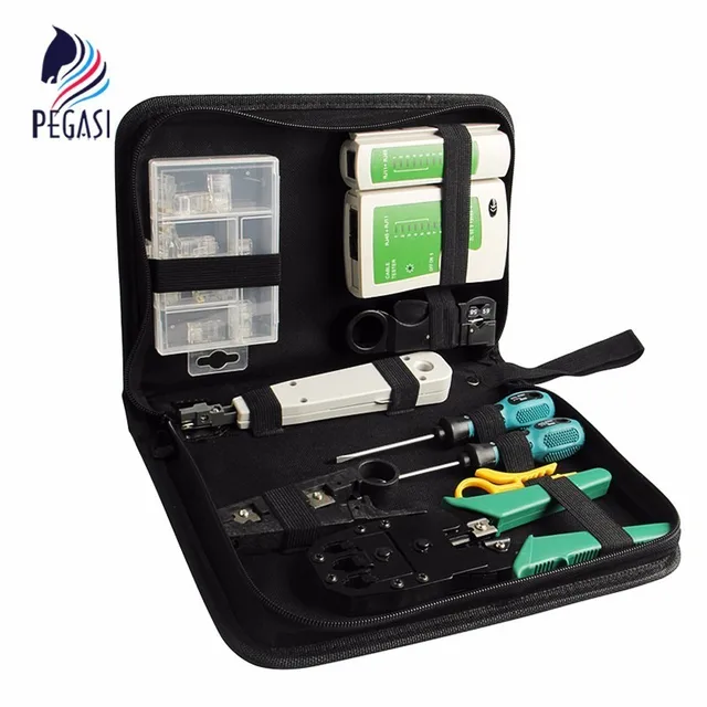 PEGASI 10pcs LAN Network Tool Kit Set Cable Tester Crimper