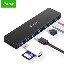 Llano USB разветвитель 7 со шнуром питания концентратор 4-портовый USB3.0 многопортовое «высокоскоростной расширения ноутбук конвертер металлическими вставками, цвета: черный