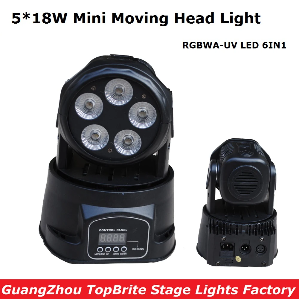 

Free Shipping 1Pcs LED Moving Head Mini Wash 5X18W RGBWA-UV 6IN1 With DMX 11/15 Chs LED Effect Stage Laser Light Factory Price