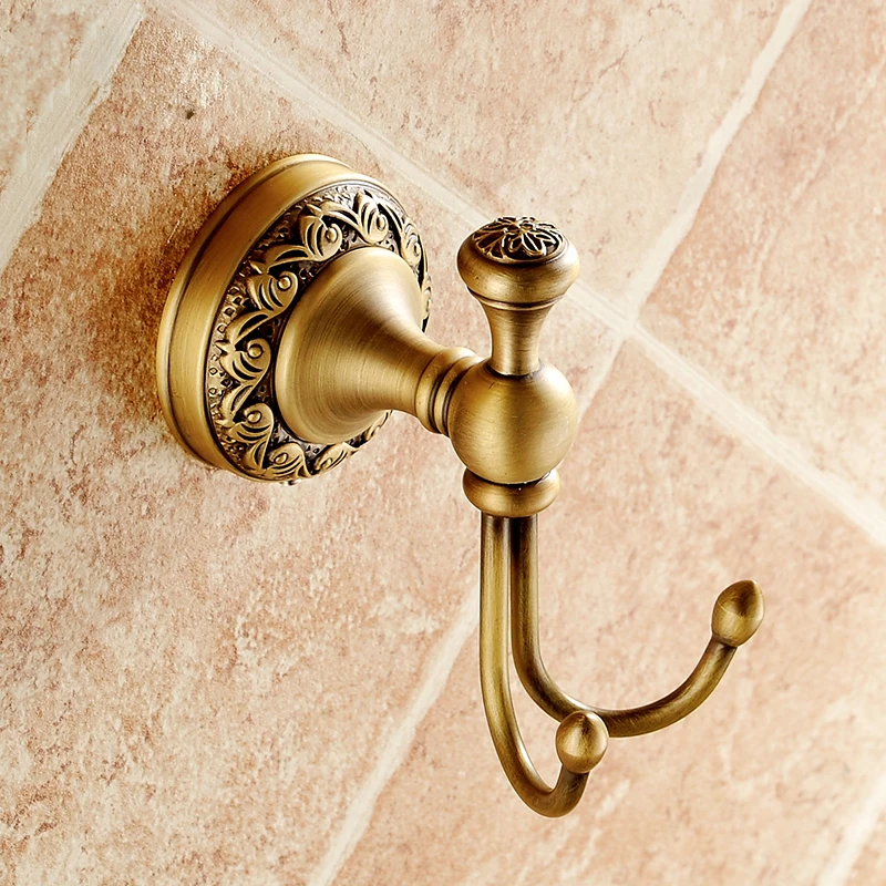 Free Shipping European Style Dual Bathroom Hooks Decorative Wall Hooks Antique Brass Clothes