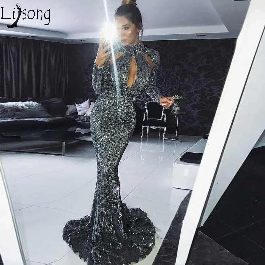 new-arrival-mermaid-sivler-gray-prom-dresses-high-neck-long-sleeves-full-sequined-sweep-train-evening-dress-party-wear-free-shipping