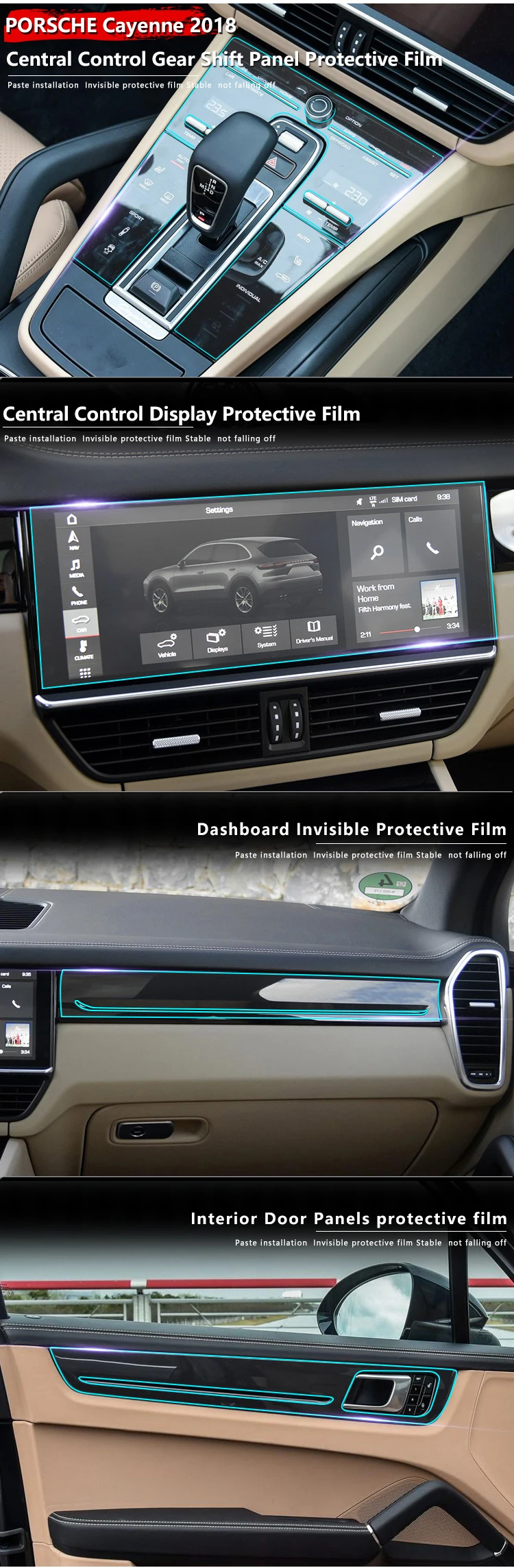 Автомобильный салон, Торпедо Шестерня протектор экрана прозрачная защитная пленка-стикер для Porsche Cayenne аксессуары