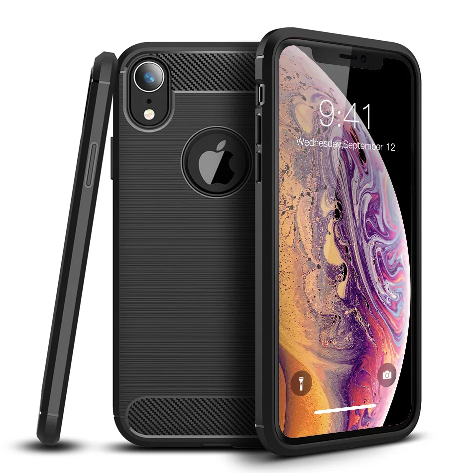 Bumper on For iPhone XS Max Case Carbon Fiber Shockproof TPU Back Cover