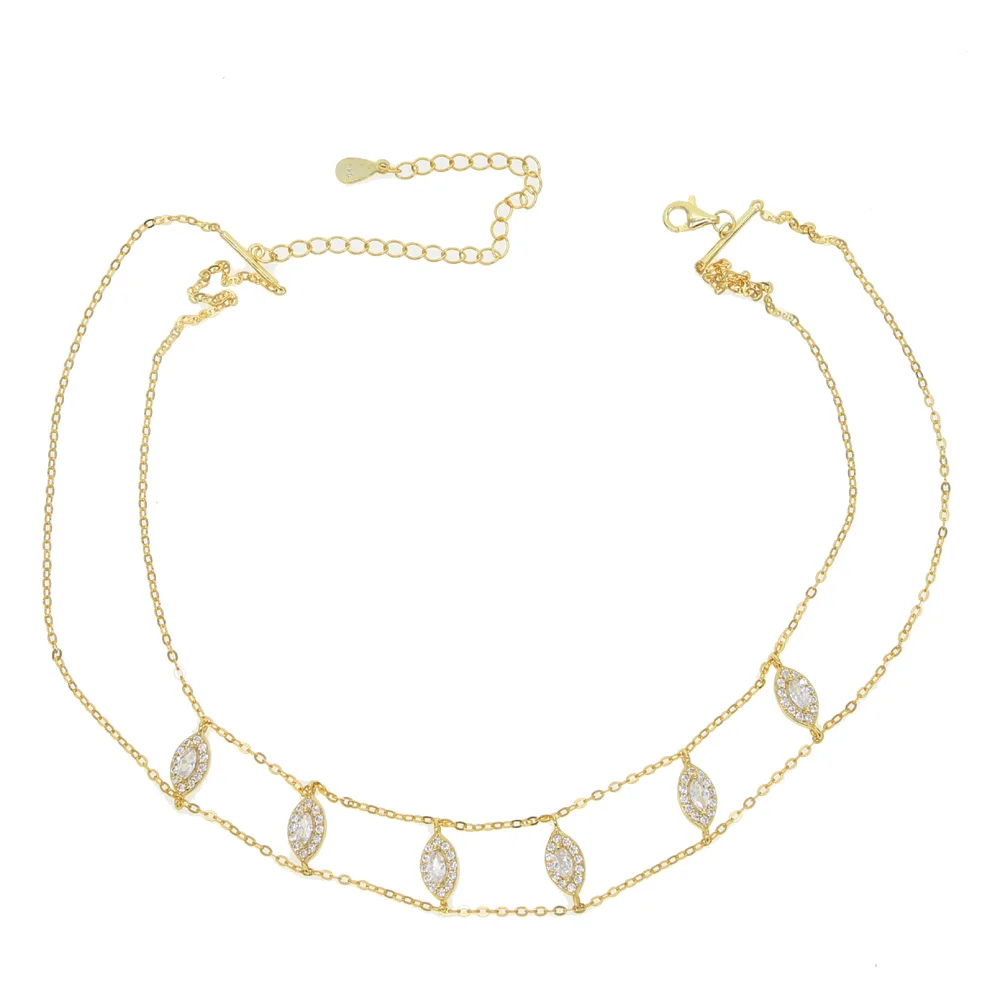 

3 color DOUBLE chain drop PENDANT women choker NECKLACE in 925 silver GOLD color Necklace Women tear drop Necklace Drop shipping