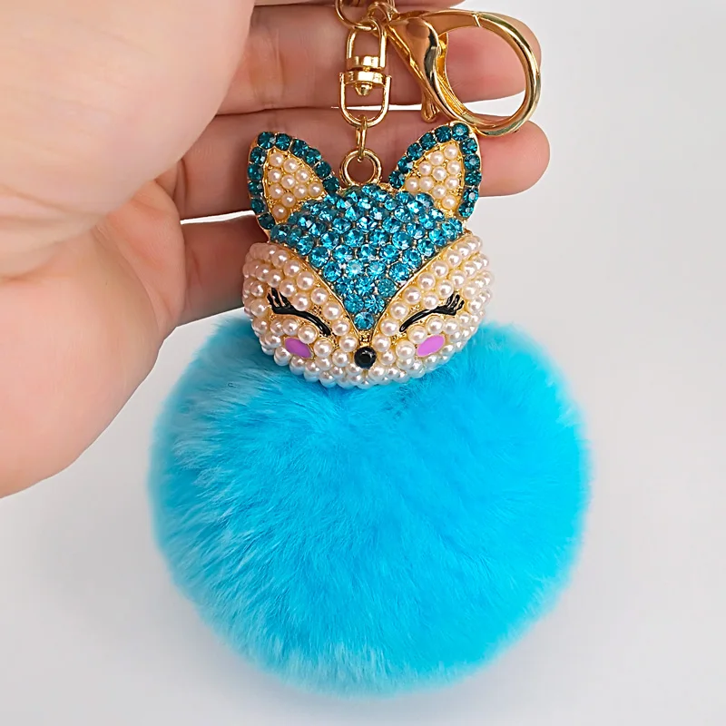 Puff-Ball-Keychains Rings Personalised Womens Best Cool Car-Bag Cute Fox Kids 8color
