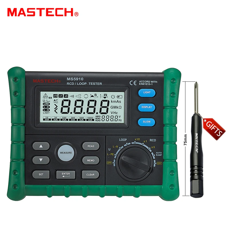 MASTECH-MS5910-RCD-Loop-Resistance-Tester-Circuit-Trip-out-Current-Time-Detector-with-USB-Interface