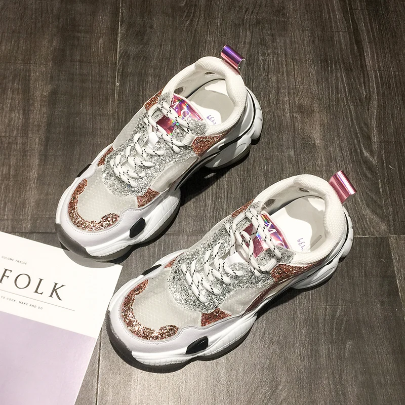 

YeddaMavis Womens Shoes Sneakers Women Shoes 2019 Summer New Korean Thick-soled Daddy Shoes Lace Up Shoes Woman Zapatos De Mujer