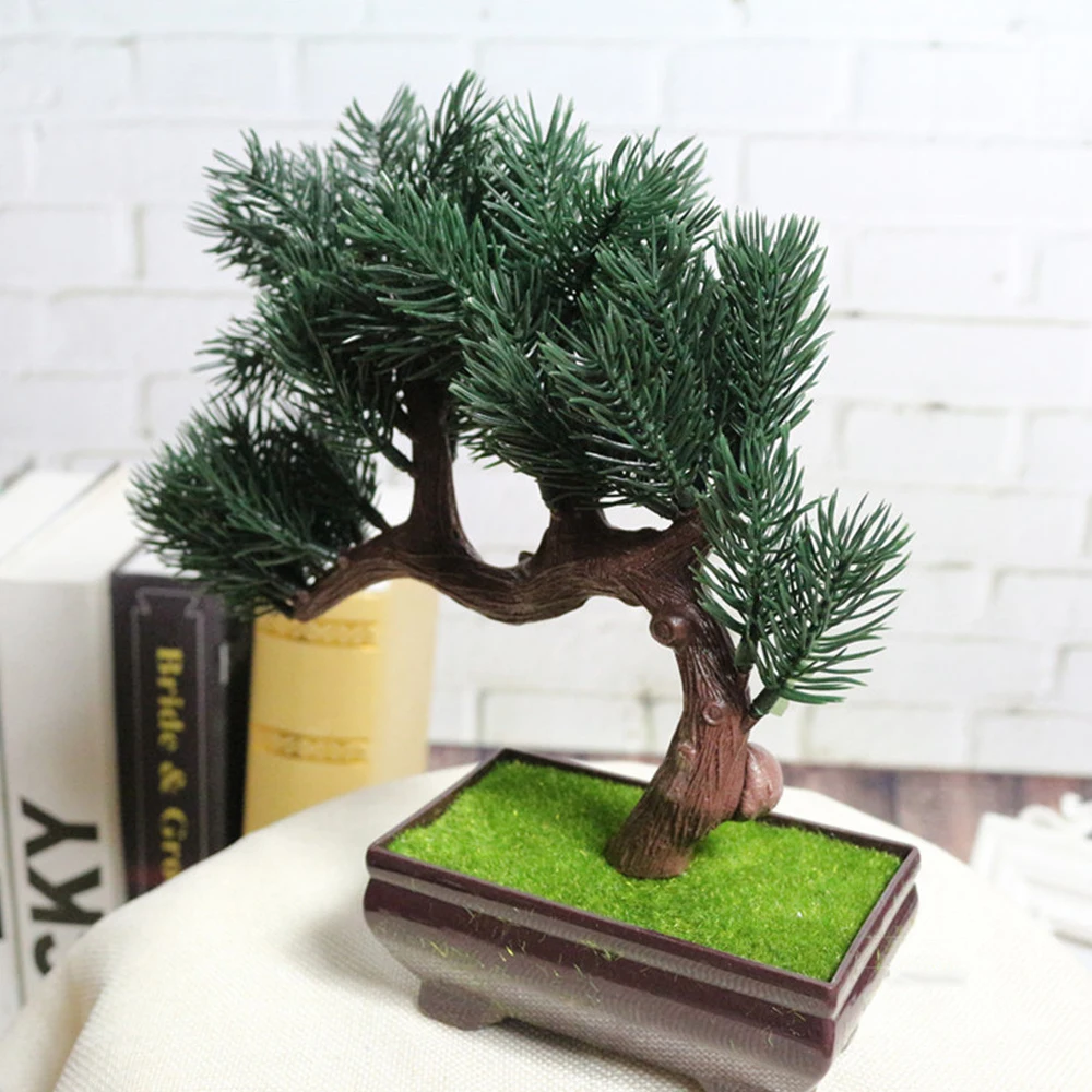 

Welcoming Pine Bonsai Simulation Decorative Flowers And Wreaths Artificial Flowers Fake Green Pot Plants Home Decor