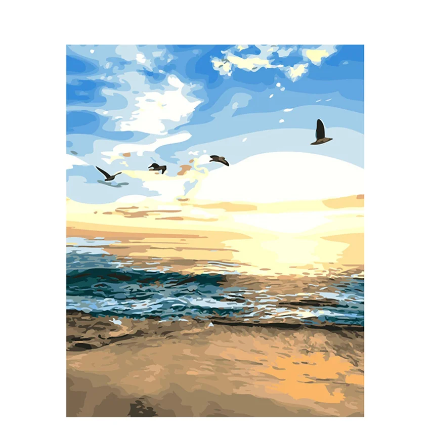 

DIY Digital Painting By Numbers Package Beach Coloring Wall Art Picture Gift frameless