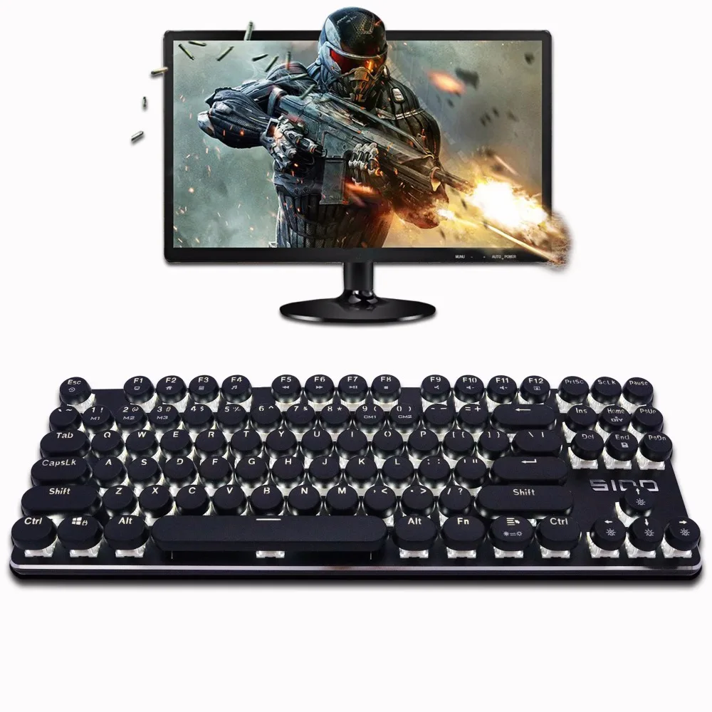 Goedkoop S100 Mechanische Toetsenbord 87 104 Anti ghosting Blauw Rode Bruin Schakelaar Backlit LED bedrade Gaming toetsenbord Retro Ronde keycap