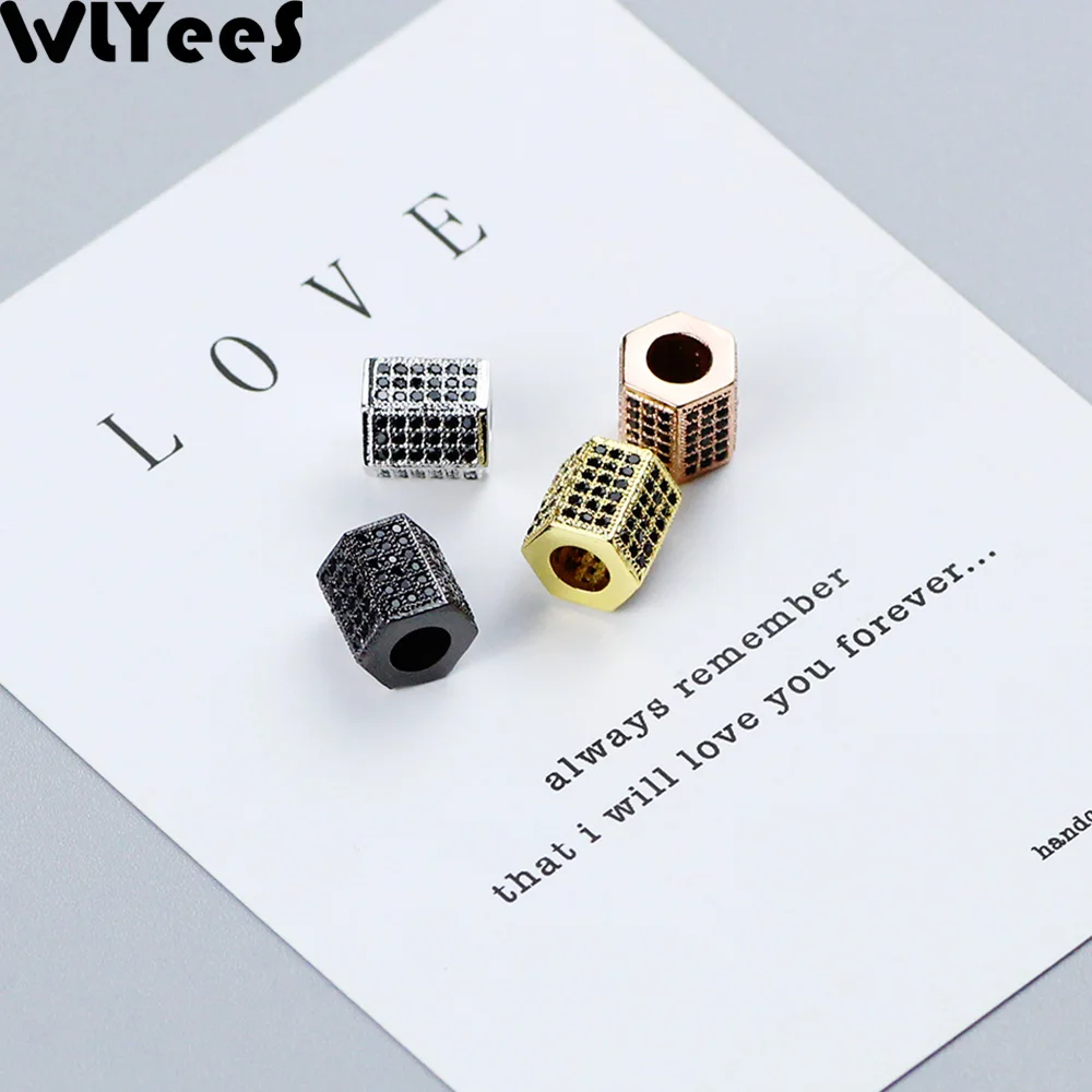 WLYeeS 2 шт. черные CZ геометрические Подвески медные бусины микро инкрустация