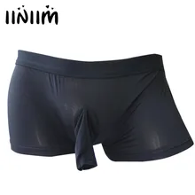 Iiniim сексуальные мужские боксеры шорты стрейчевое нижнее белье трусы с открытым пенисом оболочка мужское белье нижнее белье трусики
