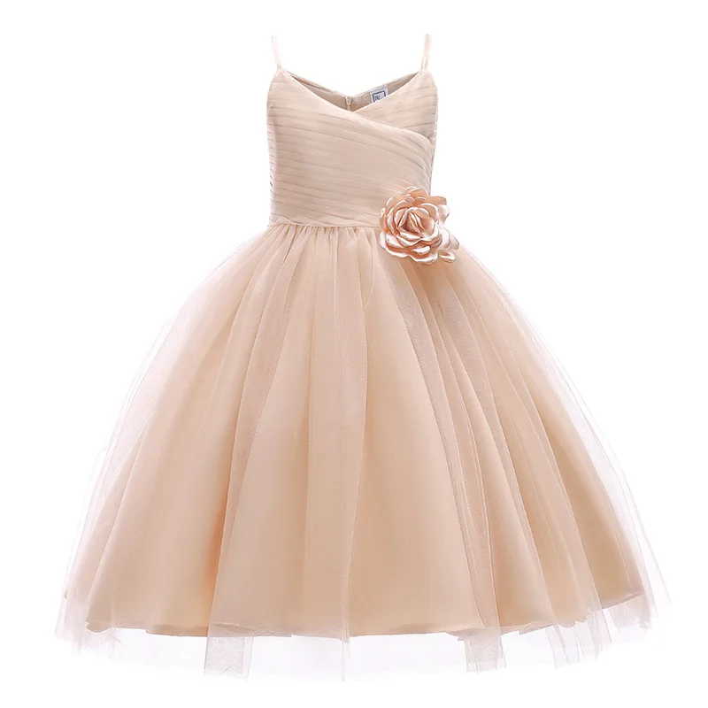 

Solid Spaghetti Strap Tutu Dress Girl Flower V-Neck Sexy Girls Party Dress Elegant Kids Children Graduation Evening Dresses 2019