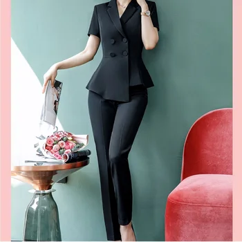 

CBAFU office suit women wear work OL 2 piece set double breasted blazer suit pants set skirt suit slim formal clothes P074