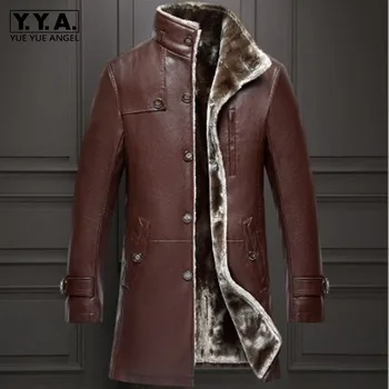 

Smart Casual Winter Warm Mens Thick Wool Lining Pu Leather Jackets Single Breasted Stand Collar Slim Fit Plus Size Male Coats