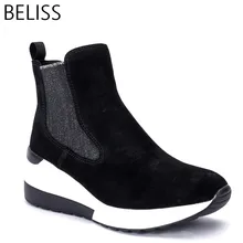 BELISS 2018 spring autumn ankle boots female cow suede leather platform comfortable women sneakers fashion top