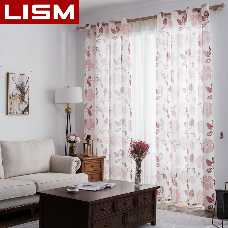 

LISM Floral Tulle Curtains for Living Room The Bedroom Kitchen Modern Printed Sheer Voile Curtains Fabric Drapes for Window