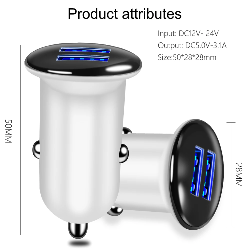 Мини двойной Переходник USB для зарядки в машине 3.1A Max автомобильное зарядное устройство для мобильного телефона автомобильное USB зарядное устройство автоматическая зарядка 2 порта для samsung iPhone Xiaomi