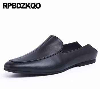 

shoes deluxe black comfort slip on men designer leather loafers european half patent british style mules slides white sandals